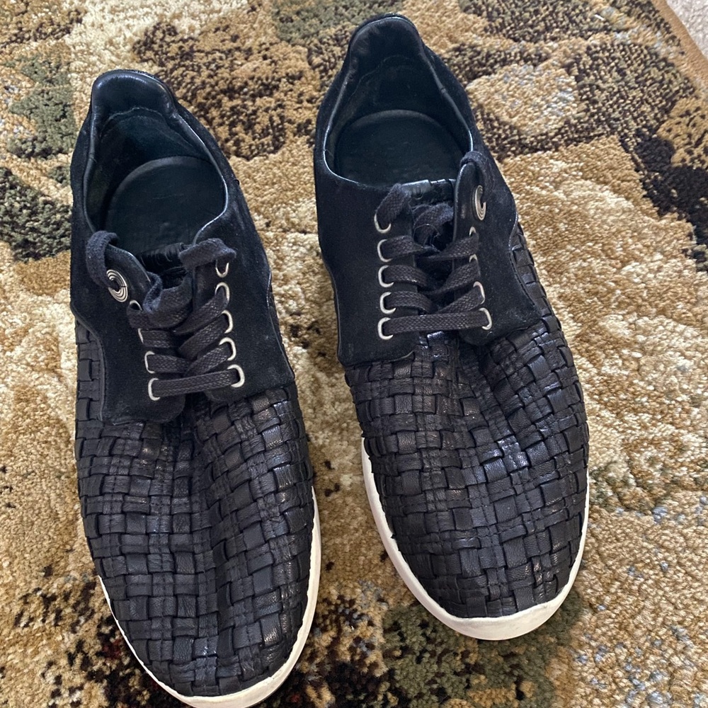 leather weave and suede sneakers